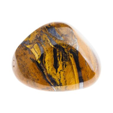 Pierre polie de tiger's eye, brun avec des stries dorées et noires.